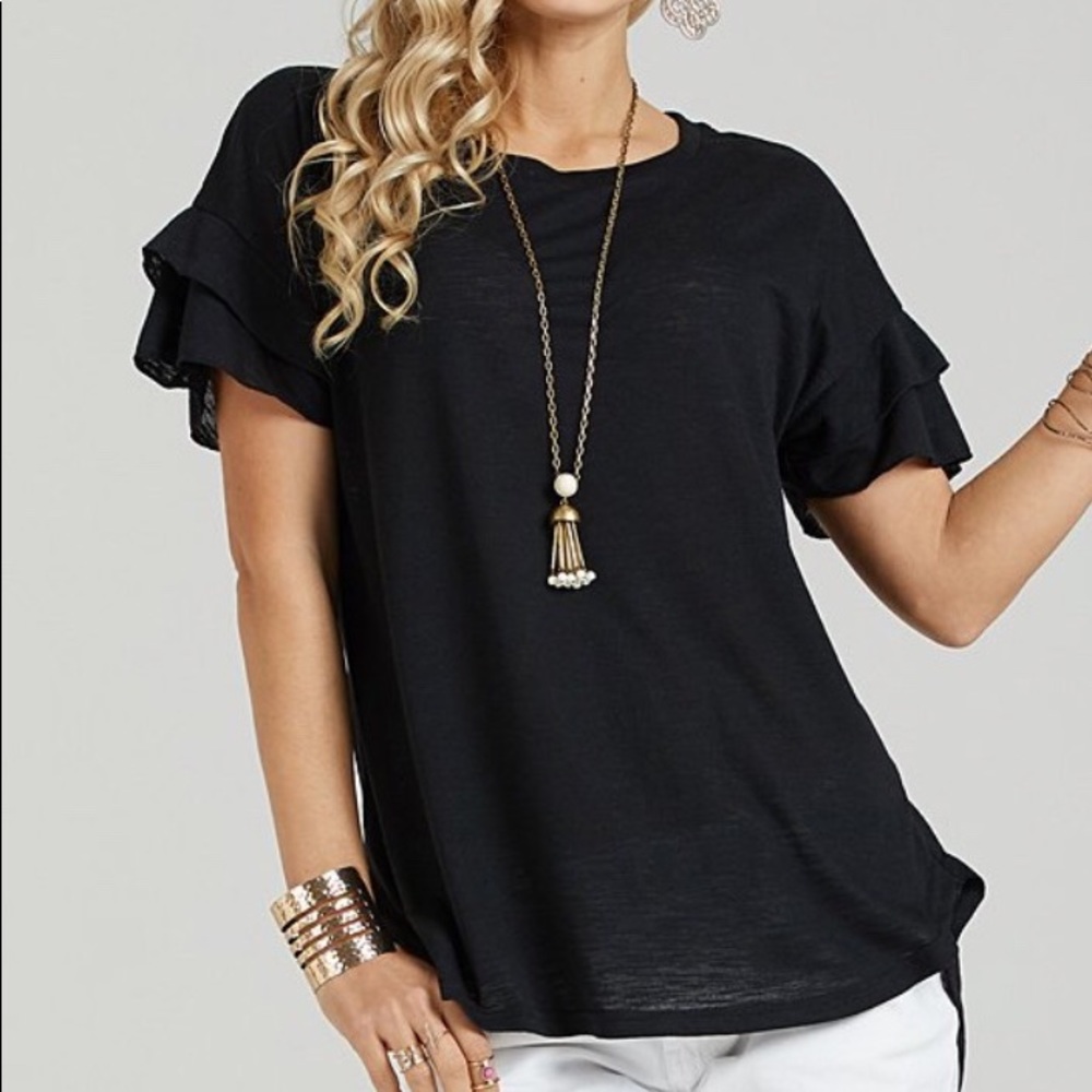 Suzanne Betro Black Ruffle Sleeve Tunic